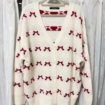 w closet 더블 클로젯 리본 빅 가디건 화이트