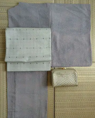 코몬 입파문 오카시조메 순수 실크 silk 핑크 그레이 kimono