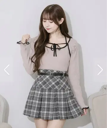 pium 리본 테이프 케이프 니트 상의 freesize 여성용 긴팔