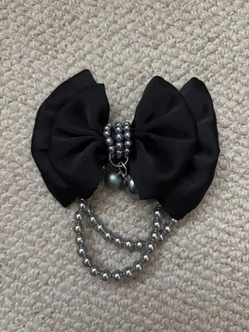 바비 블랙 리본 펄 헤어 액세서리