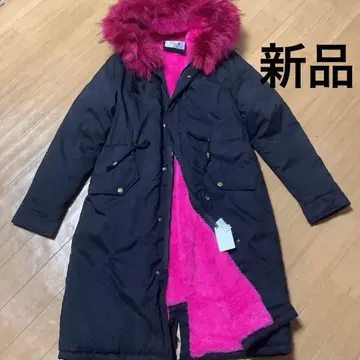후드 부착 블랙 모즈 코트 안쪽 핑크 새상품.