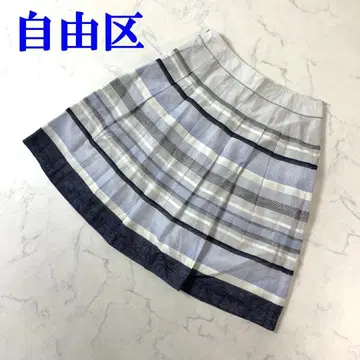 자유구 무릎 기장 스커트 그레이 블루 코튼 폴리에스테르 38 C3710