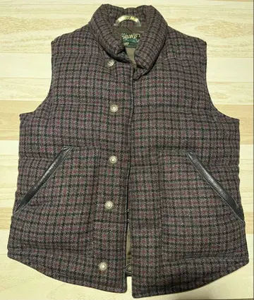 울과 가죽 체크 무늬 다운 베스트