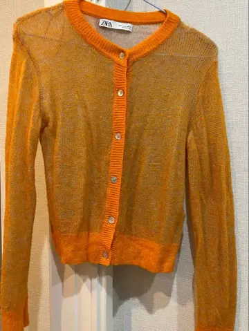 오렌지 비침 니트 가디건