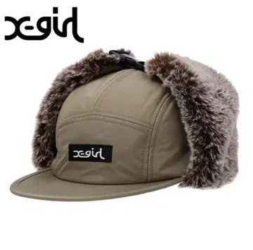 x-girl 퍼 플라이트 캡 베이지