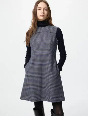 유니클로 더블 페이스 미니 원피스 블루 M 새상품