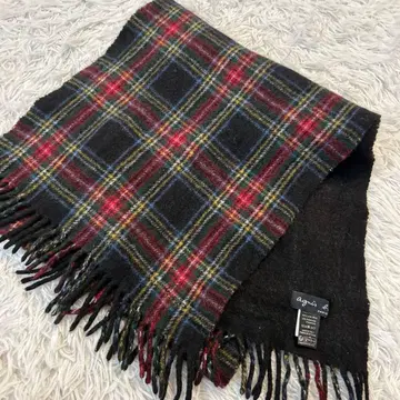 에네스베 울 체크 머플러 로고 블랙 계열 빨간색 그린