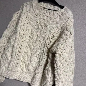 네팔 핸드 니트 아이보리 케이블 니트 스웨터 긴팔 손뜨개질