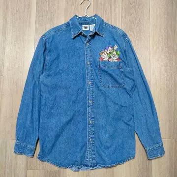 S30 디즈니 데님 셔츠 S 백설공주와 일곱 난쟁이 자수 빈티지