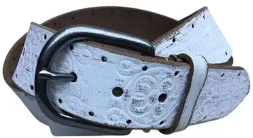 화이트 가죽 엠보싱 가공 벨트