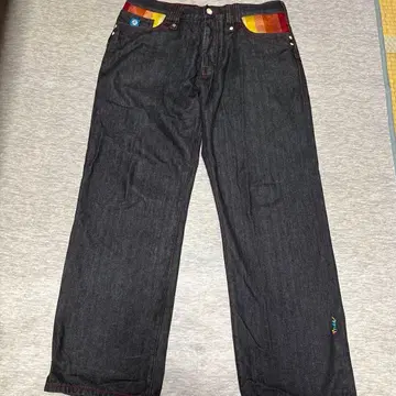 00s Coogi W38 선염 블랙 와이드 데님 배기 팬츠 자수