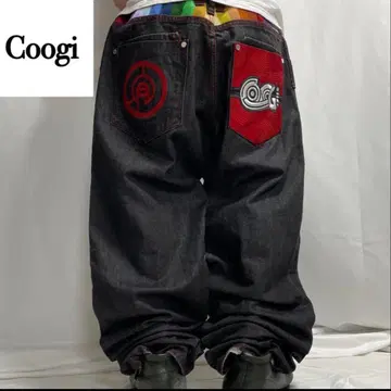 Coogi W38 선염 블랙 와이드 데님 배기 팬츠 자수