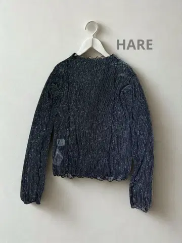 HARE 디자인 라메 시어 탑 여성용 블랙