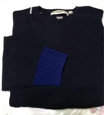 ANYA HINDMARCH 네이비 메리노 크루넥 스웨터 XXL