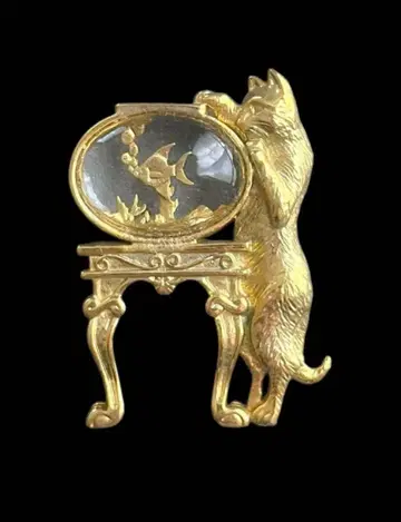 1928 빈티지 고양이 물고기 브로치