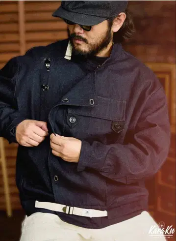 13oz 데님 스웨덴군 모터 사이클 자켓