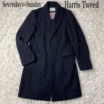 SEVENDAYS=SUNDAY 해리스 트위드 체스터 코트 울 네이비