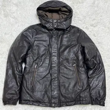 레어 유나이티드 애로우즈 가죽 다운 자켓 고급 라인 더블 지퍼 브라운