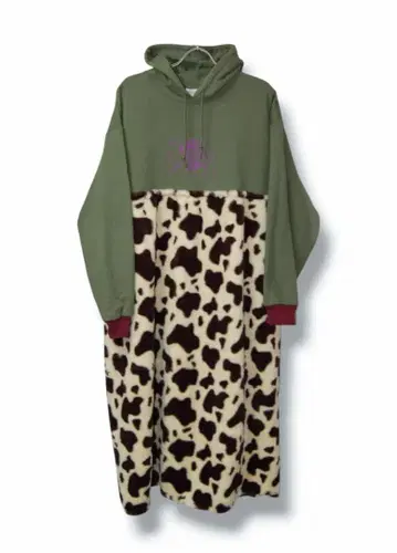 리메이크 소 패턴 인조 모피 절개 후드티 원피스