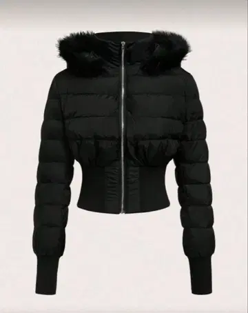 블랙 다운 자켓 후드 부착