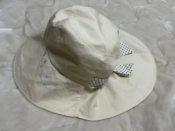 Disney 베이지 코튼 햇 도트 리본