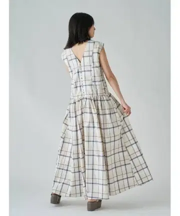 SNIDEL 타프타 원피스 코튼 롱 맥시 체크 슬리브리스