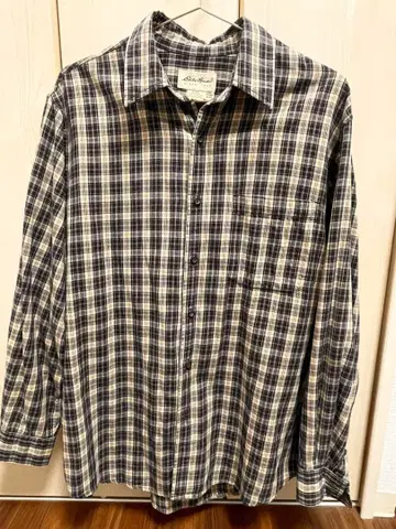 90s Eddie Bauer 체크 셔츠 네이비 베이지