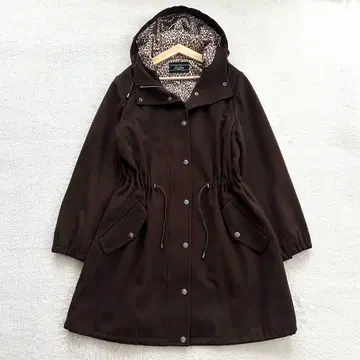 Leilian 레오파드 무늬 울 드로코드 후디 코트 13+ 브라운