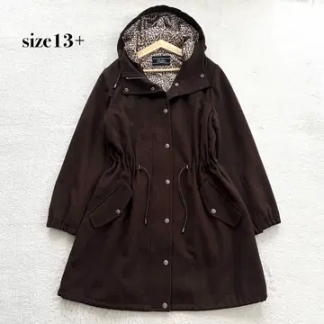 Leilian 레오파드 무늬 울 드로코드 후디 코트 13+ 브라운