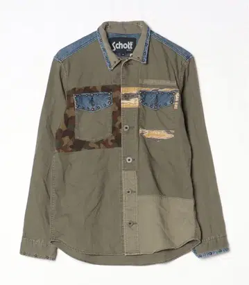 1664 쇼트 밀리터리 셔츠 BDU 스터드 리메이크 패치워크