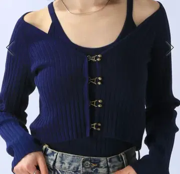 JEANASIS 오프숄더 리브 니트 블랙 2세트