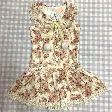 LIZLISA 레어 장미 패턴 폼폼 포함 리본 원피스