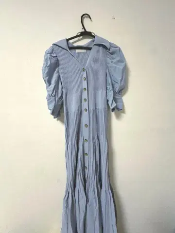 CELFORD 퍼프 슬리브 니트 원피스 반팔 블루