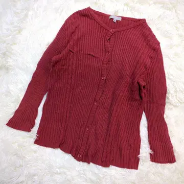 스코레이 가디건(M) 리브 니트 레드 무지 버튼 성숙/러블리