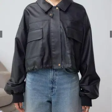 AZUL by moussy 인조 가죽 숏 블루종