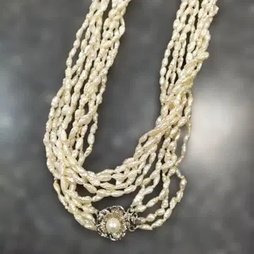 SILVER 각인 담수 펄 5연 목걸이식 액세서리