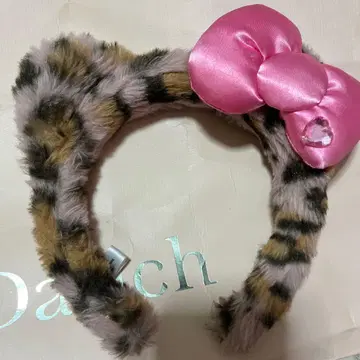 USJ 레오파드 무늬 키티 머리띠 핑크 리본