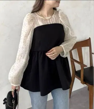 prose verse 시어 도트 뷔스티에 도킹 페플럼 블라우스 L 사이즈