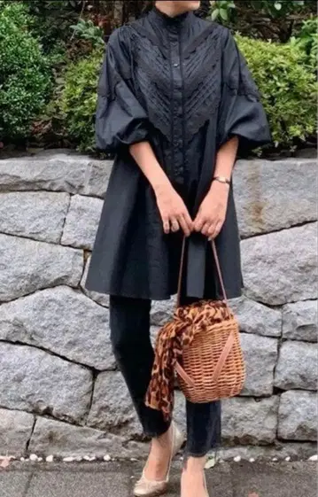 ZARA 튜닉 블라우스 레이스 블랙 루즈핏 L LL 면 100%