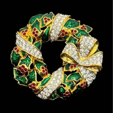 레트로 크리스마스 리스 크리스탈 빈티지 브로치