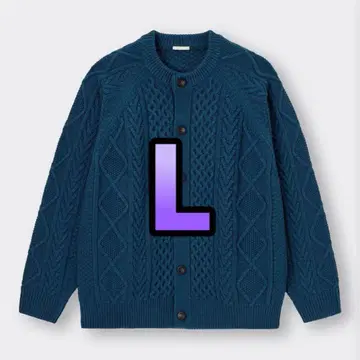 GU 새상품 케이블 크루넥 가디건 블루 L