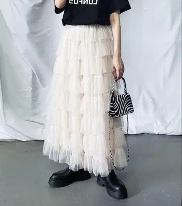 me+emselect 튤 프릴 볼륨 스커트 아이보리