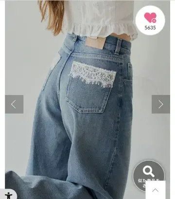 택 포함 새상품 Chico 포켓 레이스 와이드 데님 블루 M