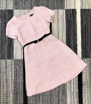 R'ESTROSE 핑크 트위드 패턴 무릎 기장 원피스