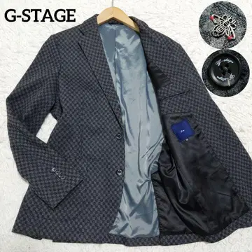 지스테이지 테일러드 자켓 박스 택 총 안감 그레이 체크 무늬 48