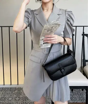 [ ROYAL PARTY ] 퍼프 슬리브 자켓 플리츠 미니 원피스