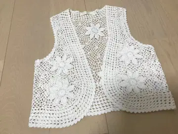 미사용에 가까운 핑크하우스 꽃 모티브 뜨개질 베스트