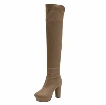 유메텐보 니하이 부츠 롱 부츠 통굽 와이드 힐 모카 22cm