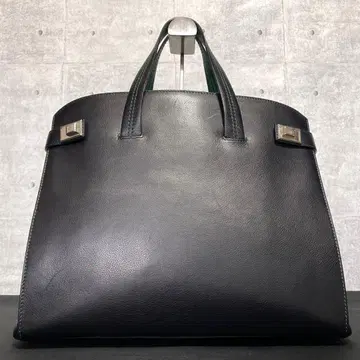 새상품급 MORABITO BLACK 카프레더 A4 실버 금장 장식 핸드백