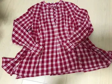 거의 미사용 45rpm 플란넬 소재 체크 블라우스 빨간색 계열 사이즈 2